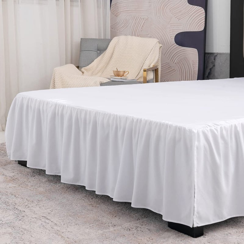 TSUTOMI Bed Skirt King Size Ruffled Bed Skirt with Split Corners  14 Inch Drop Dust Ruffle Bed Skirts with Platform  Gathered Style  100% Microfiber  White - Image 5